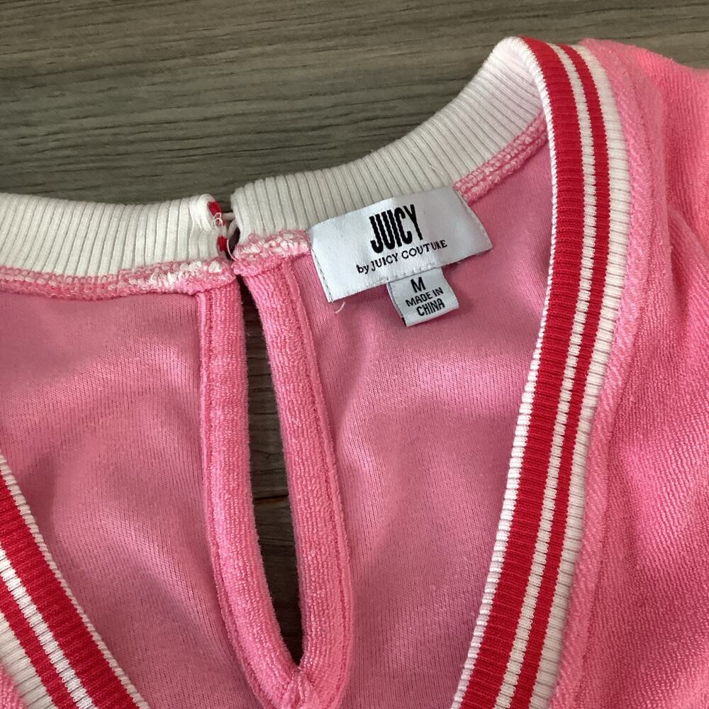 Juicy By Juicy Couture Y2K Crop Wide Leg Terry Cloth Jumpsuit Size M V Neck Pink - Picture 10 of 16